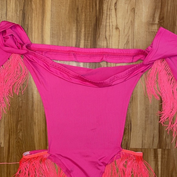 Neon off the shoulders long sleeves open back bodysuit size M - Picture 6 of 12